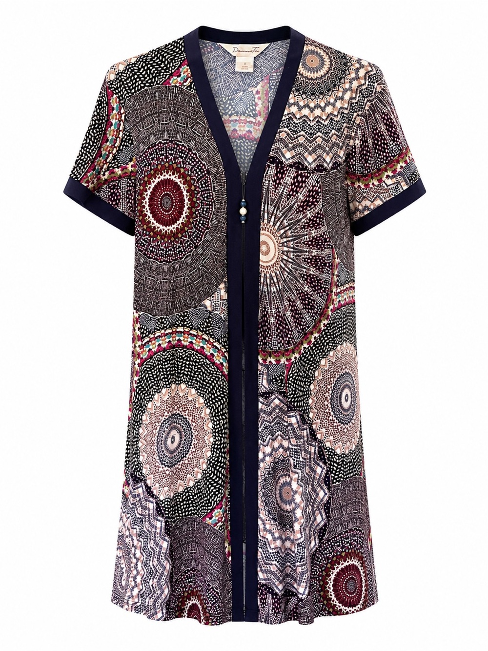 Diamond Tea Medallion Print Zip Front Lounger House Dress Boho Size Small